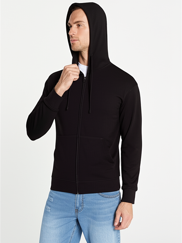 Felpa Uomo Cappuccio Zip Leggera - Miniatura 1