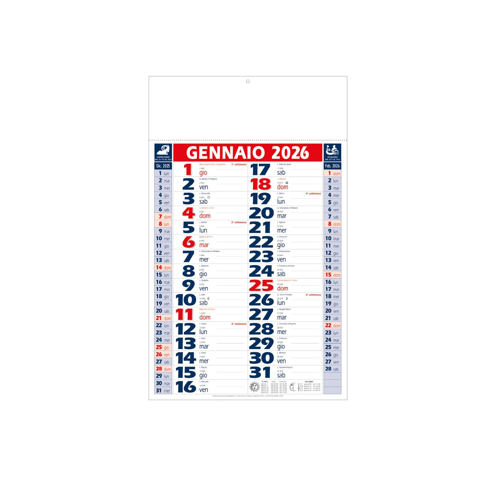 Calendario Olandese Bicolore - Vista Principale