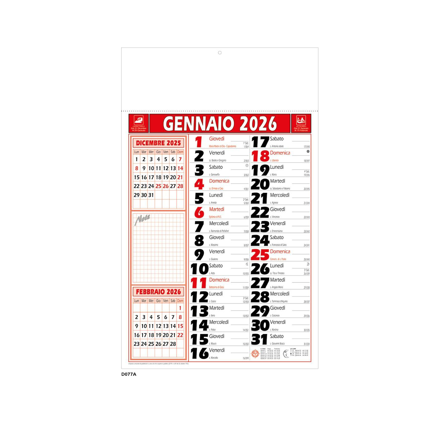 Calendario Olandese Note - Vista Principale