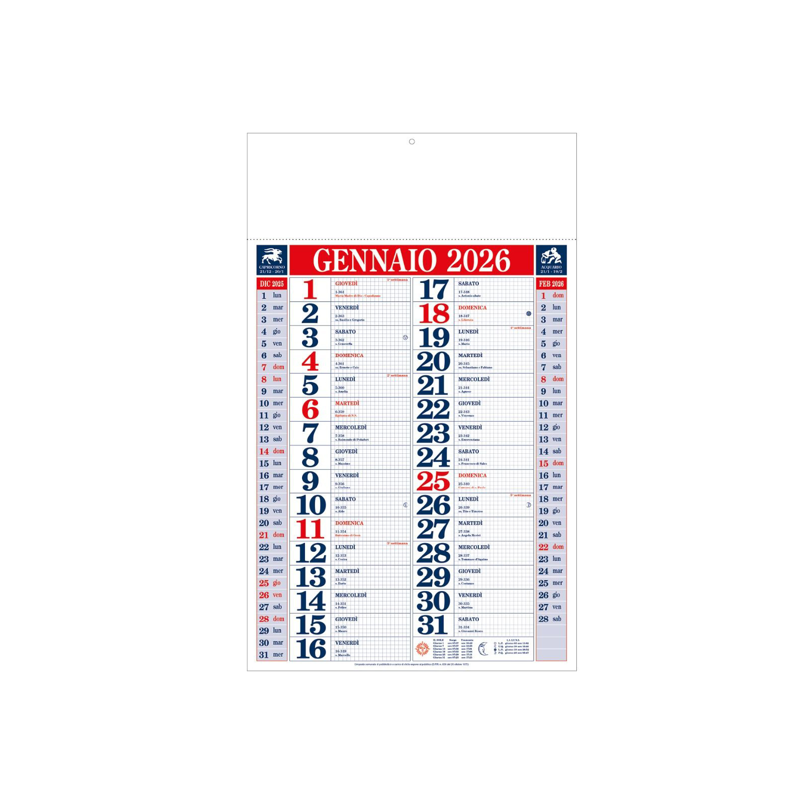 Calendario Olandese Quadrettato - Vista Principale