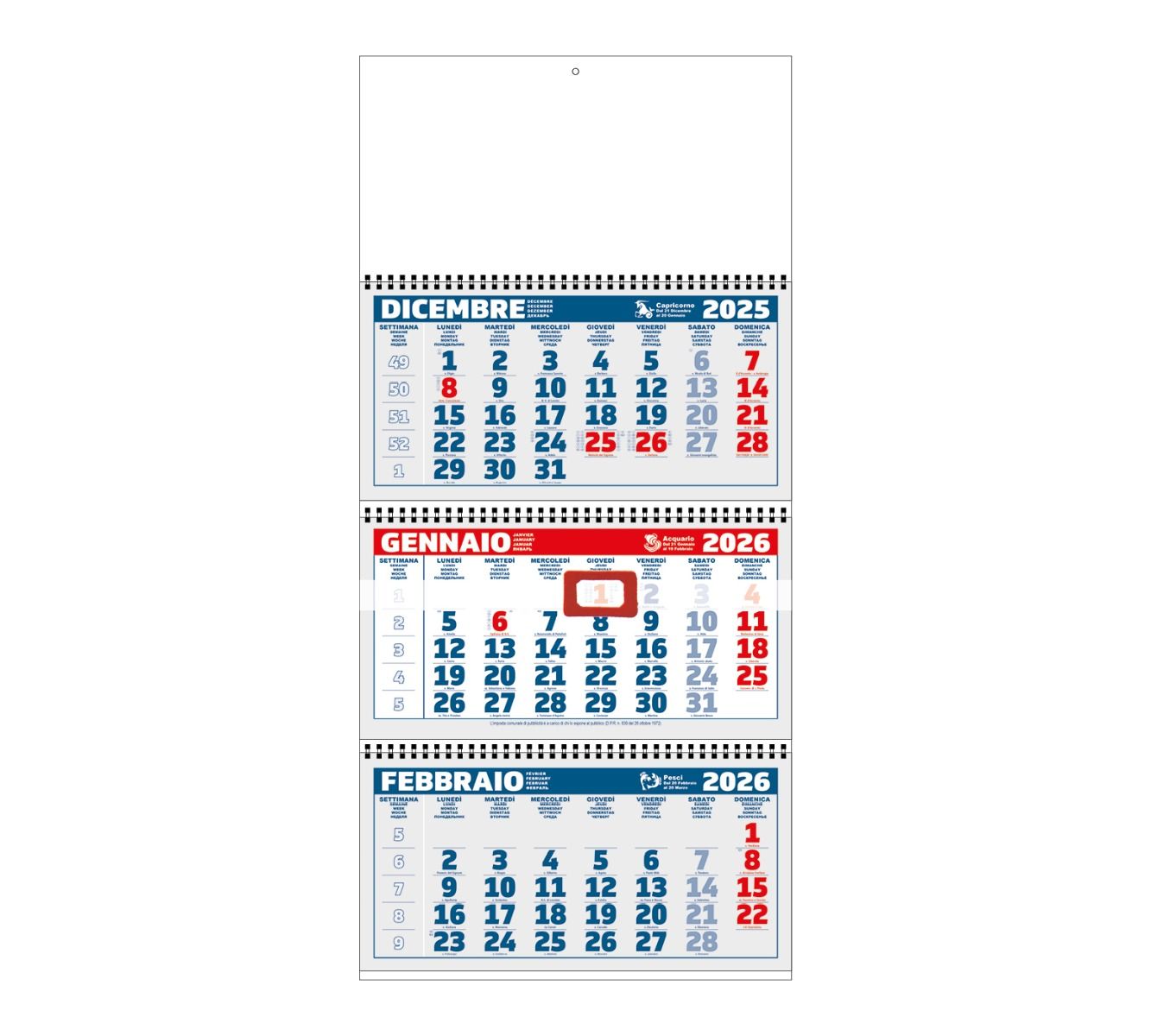 Calendario Trittico Spiralato - Vista Principale